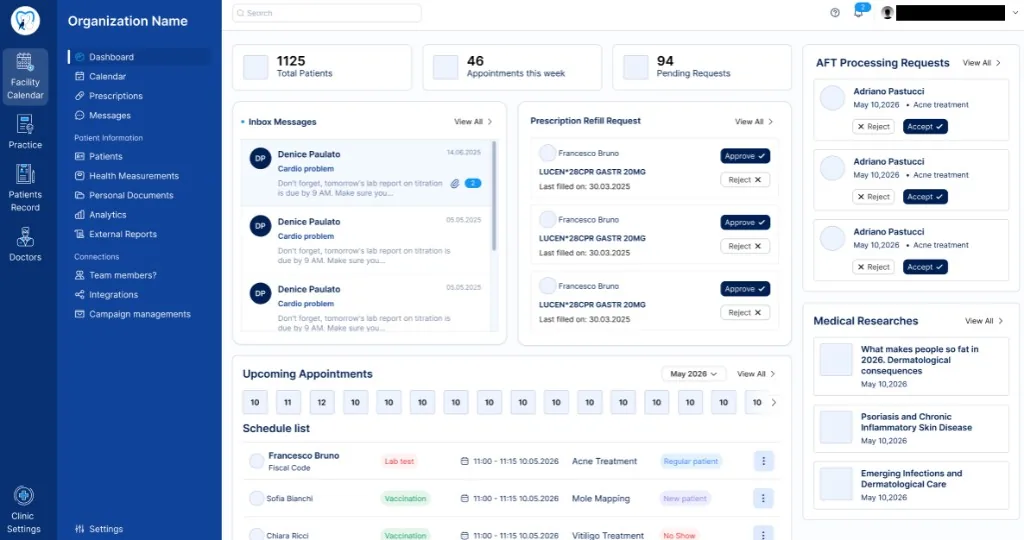 SoftSalus clinical dashboard UI